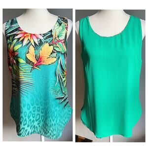 NWT Chico’s‎ Reversible Tropical-To-Solid Tank Size 00 XS Blue Green Floral